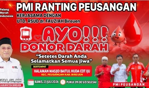 Besok PMI Ranting Peusangan Gelar Donor Darah di Cot Iju, Ajak Masyarakat Jadi Pendonor Sukarela