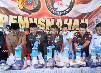 Polres Bireuen Musnahkan 10,5 Kg Sabu dan 19,3 Kg Ganja, Hasil Barang Bukti dari Empat Tersangka